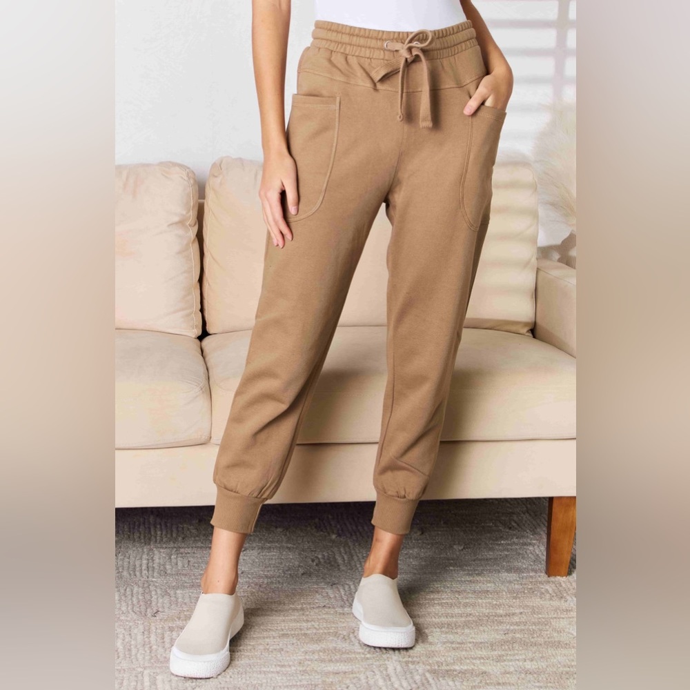 NEW RISEN Mocha Brown Oversized High Waisted Cargo Pocket Jogger Sweatpants